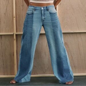 AE Stretch Patchwork Low-Rise Ultra Wide-Leg Jean Light Blue